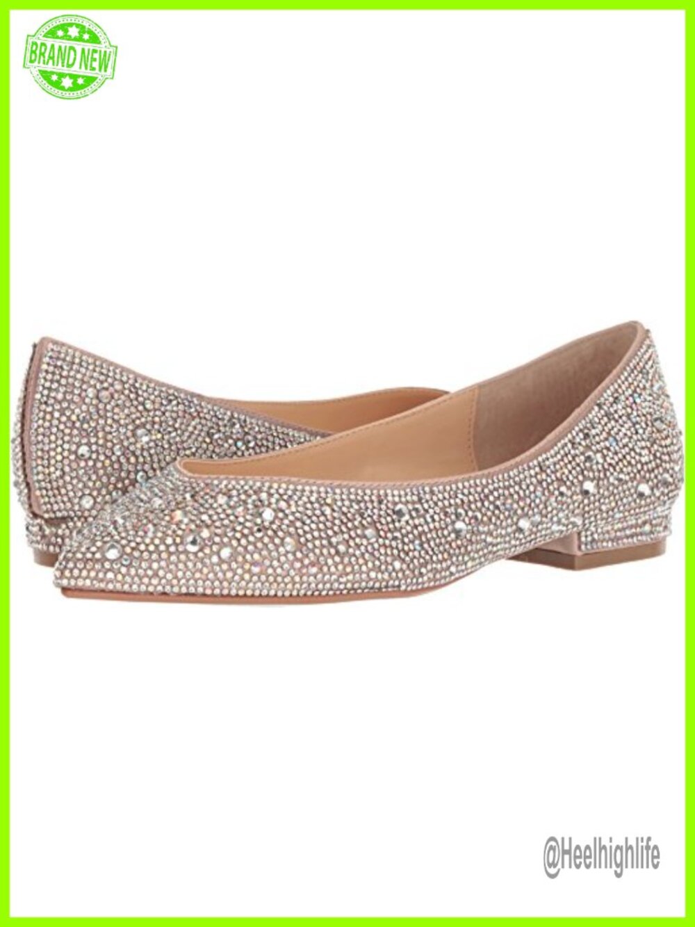 Rhinestone Embellished Pointed Toe Ballet Flat Slip-On Evening Shoes